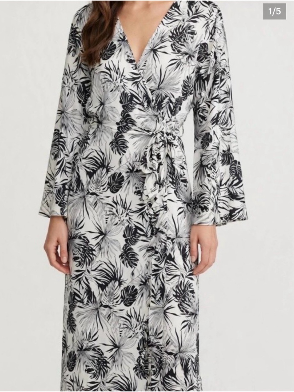 Floral Black & White Wrap Maxi Dress with Tie Waist